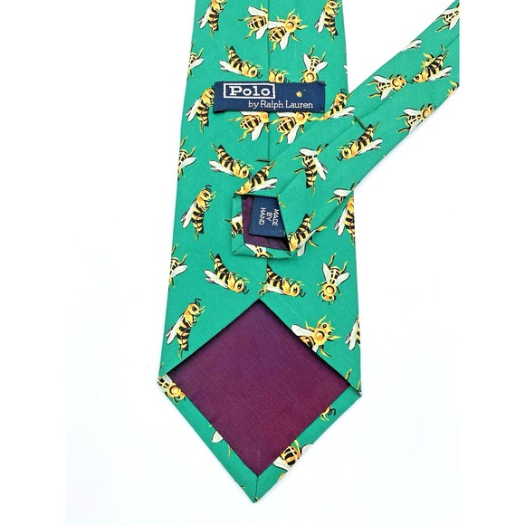 Polo‎ by Ralph Lauren Men's Tie Green Bee Print Handmade 100% Imported Silk USA - Picture 4 of 8